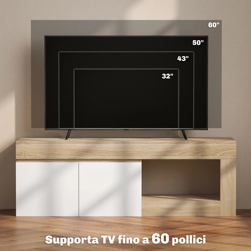 Mobile TV Moderno 60" max con Armadietto 2 Ante e Ripiano Aperto-Credenza  per TV,140x40x48 cm,Bianco e color Legno