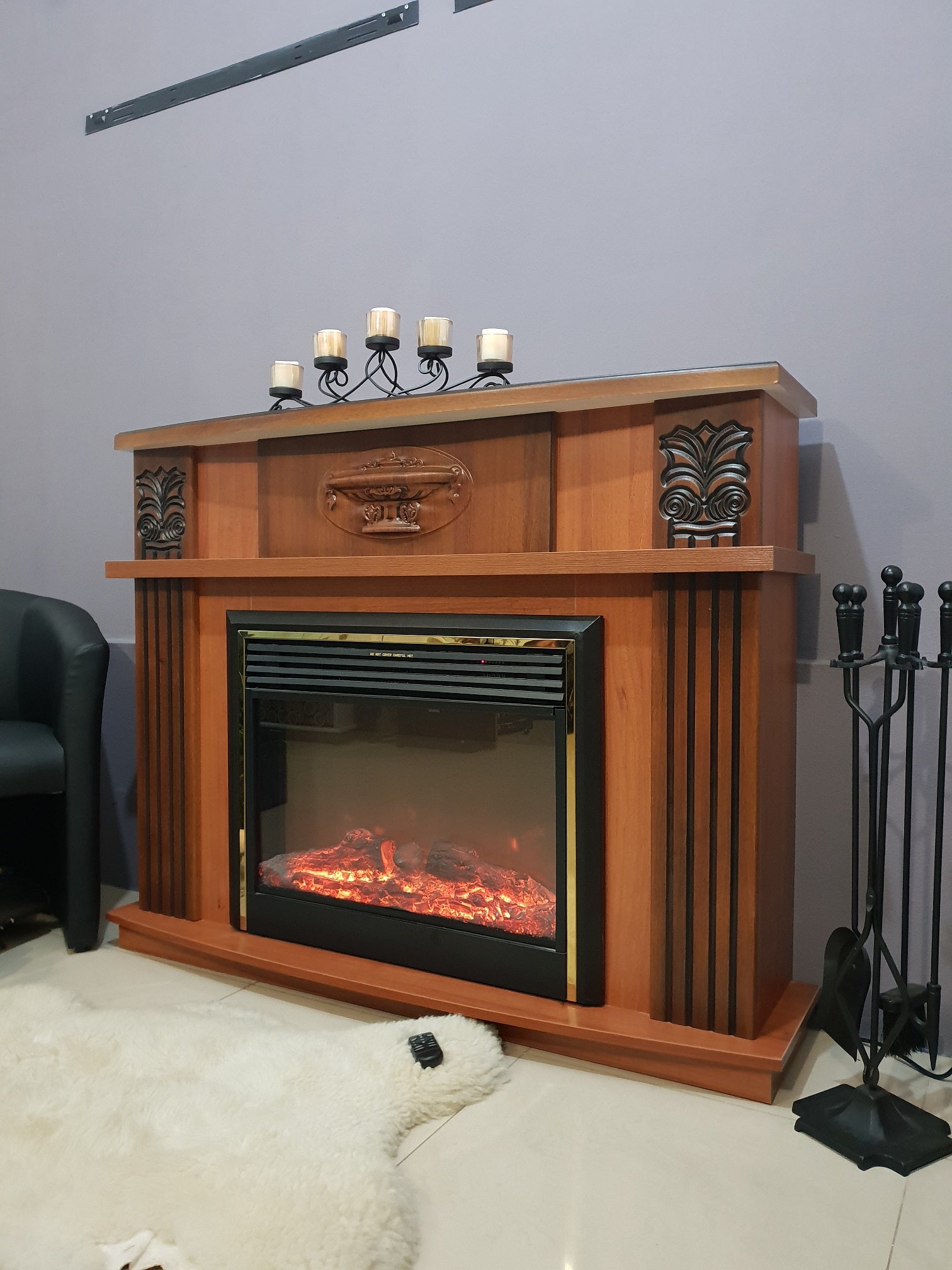 Camino Elettrico da Pavimento 96,3x120x31,8 cm Effetto Fiamma 1500W Roma mini & Mars Noce