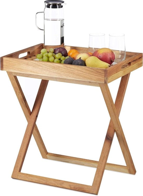 Tavolino estensibile in legno di noce - 54x52x36 cm - tavolo da giardino con piano di servizio