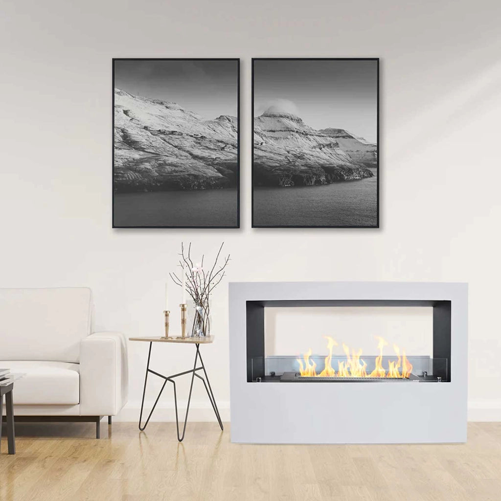 Giotto - Camino a bioetanolo da terra per interno ed esterno 100x30xH70 cm, colore bianco