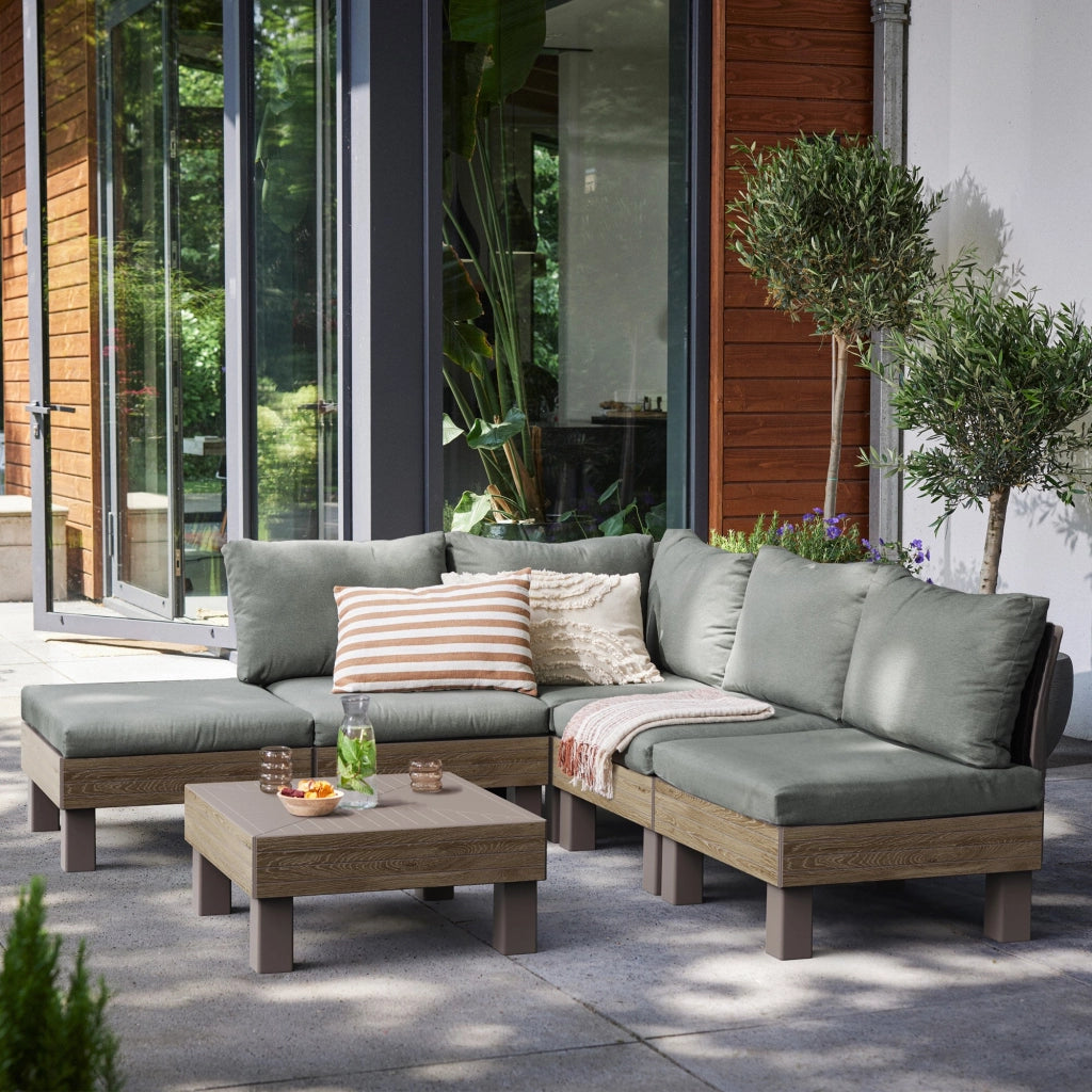 Salottino Outdoor Kendrick, set Salotto da Esterno 5 Posti, Marrone Noce