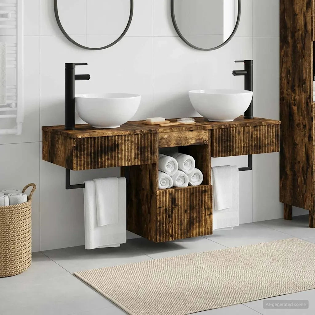 Set di mobili per il bagno 3 pz Rovere Fumo 3405592