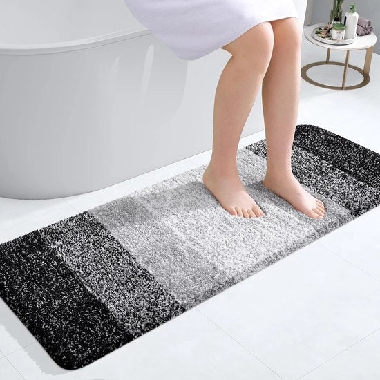 Tappeto per bagno morbido, 40 x 120 cm, antiscivolo, lavabile, matraccia per bagno, alta densità, matraccia per bagno, microfibra, assorbente, nero