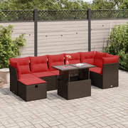 Set Divani da Giardino con Cuscini 8 pz Nero Polyrattan Acacia