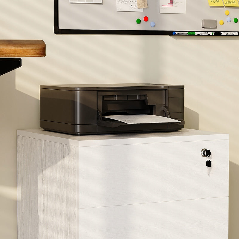 Contenitore da ufficio su ruote con cassetti con serratura, armadio mobile bianco