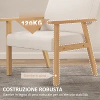 Poltrona d'Arredo in Stile Scandinavo in Legno di Pino con 2 Cuscini, 64x70x72 cm, Grigio e Color Legno