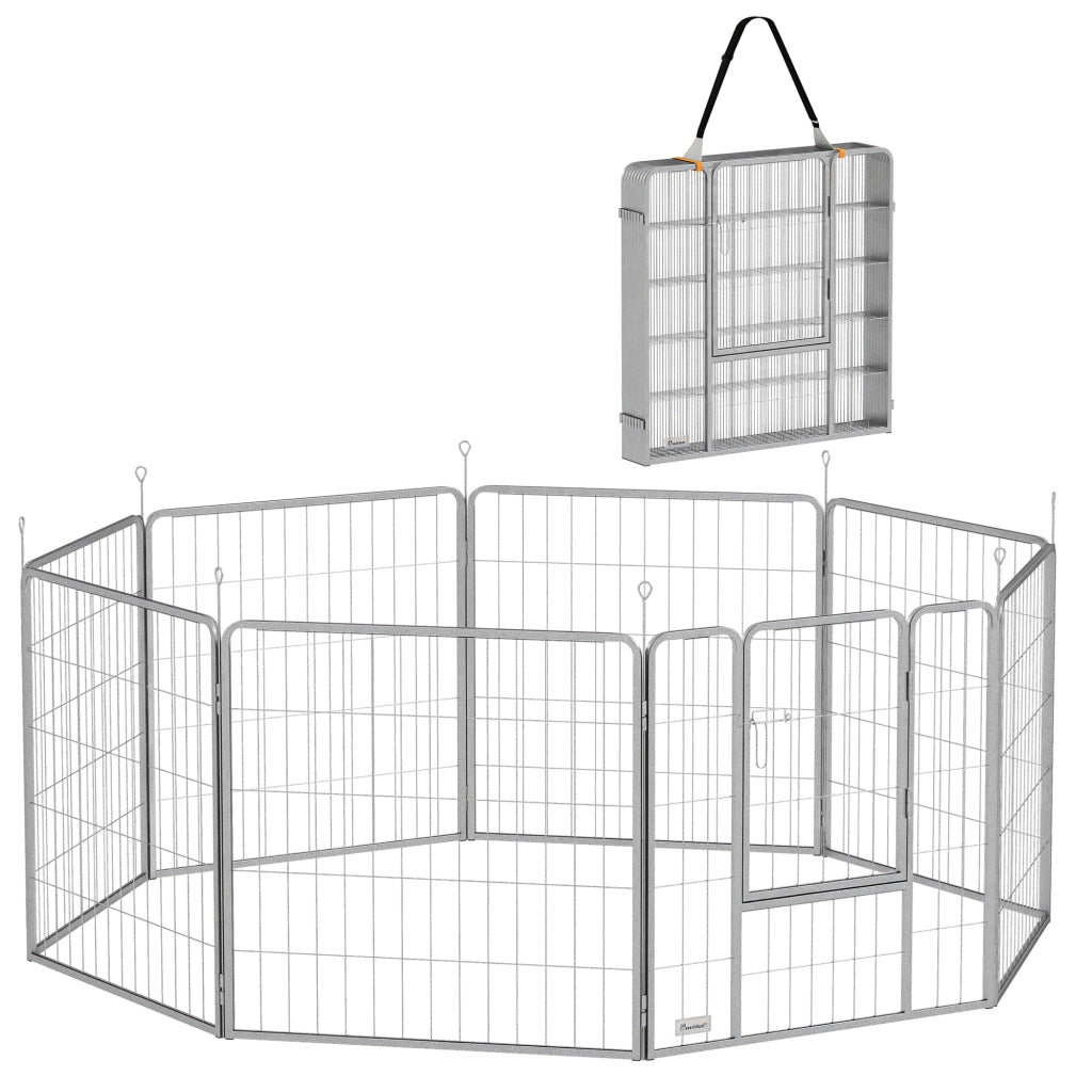 Recinto per Cani 8 Pannelli Pieghevole ¨C zephmum ¨C Argento Acciaio 80 cm