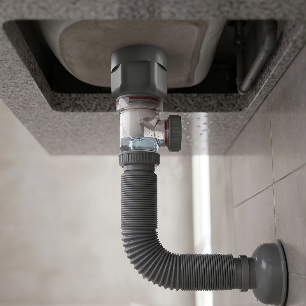 Sifone lavabo flessibile estensibile salvaspazio grigio