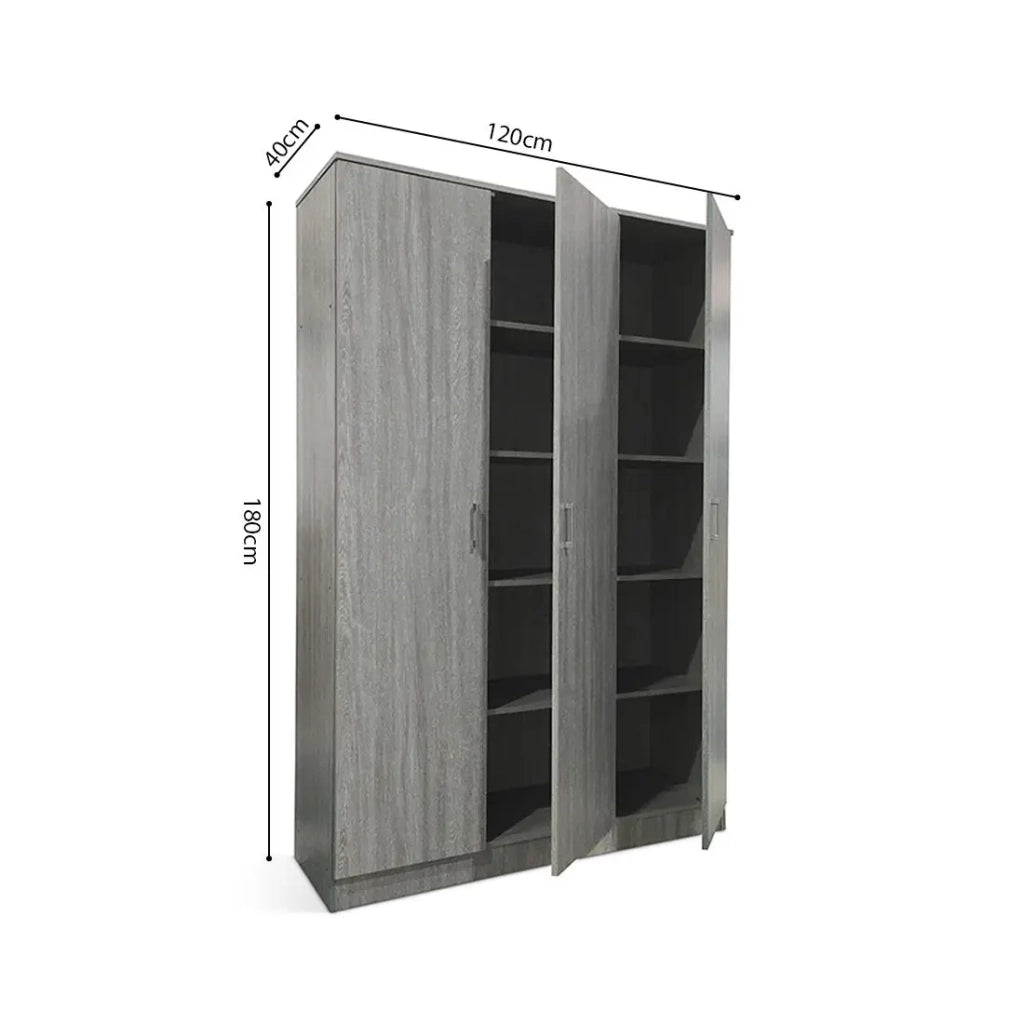 Armadio REY – 3 porte – 120×180 cm – Rovere grigio – Stile scandinavo