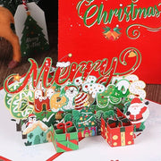 Nuove cartoline 3D di Natale rosse, albero di Natale, graziosa scultura di carta con piccolo pinguino e biglietti di auguri manoscritti (due pezzi)