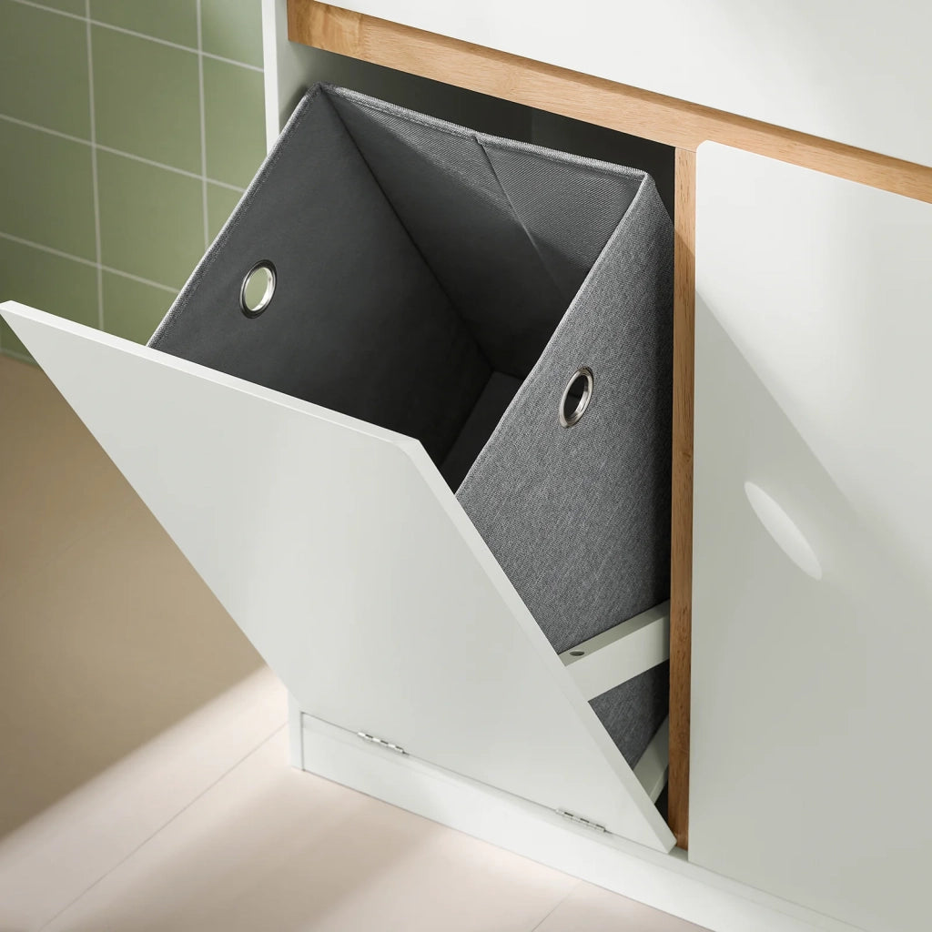 Mobile lavanderia con sacchi Portabiancheria pieghevoli Cesto portabiancheria Mobile da bagno, Bianco 71x33x85cm BZR79-W
