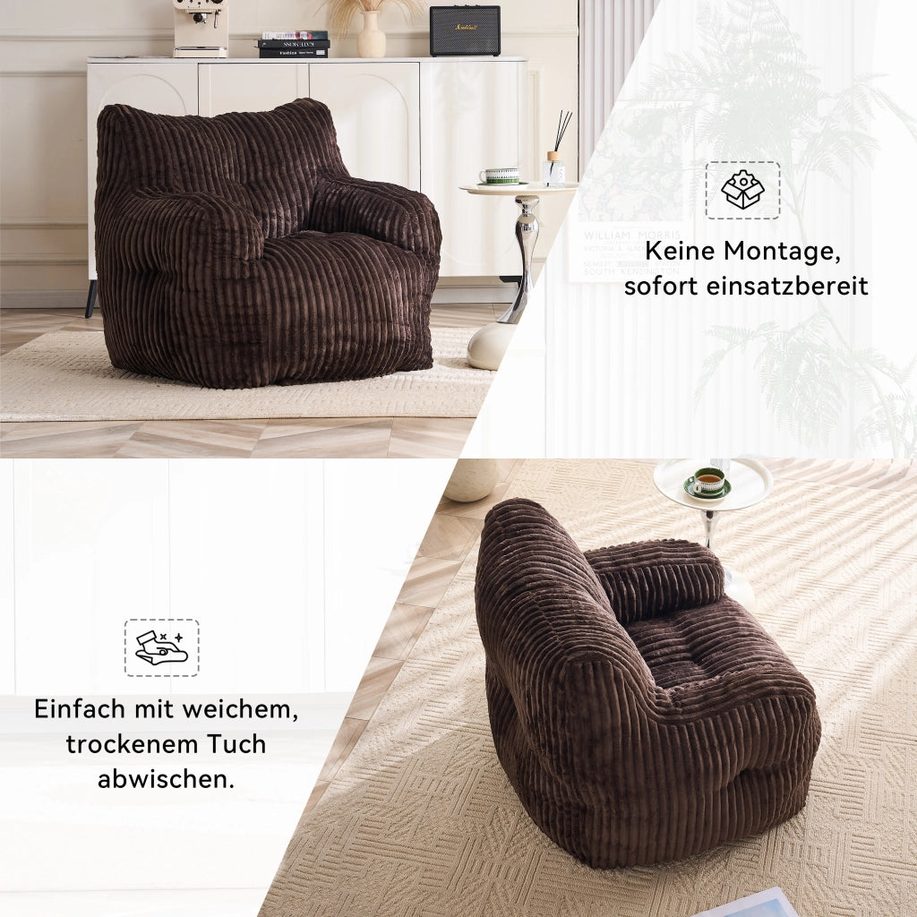 Pouf sacco in corda con imbottitura in schiuma viscoelastica marrone per soggiorno e camera 100 × 94 × 70 cm