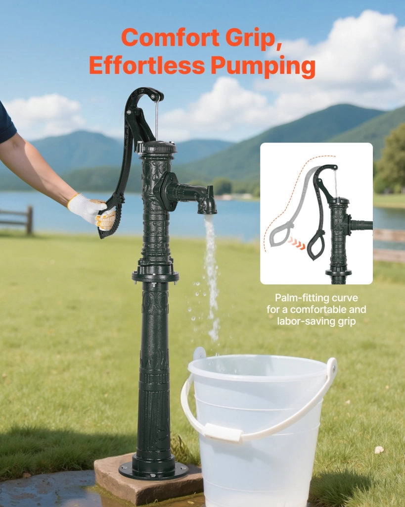 Pompa manuale per pozzo in ghisa con base HC-1010 verde, sollevamento max 6 m per giardino e stagno, robusta e resistente