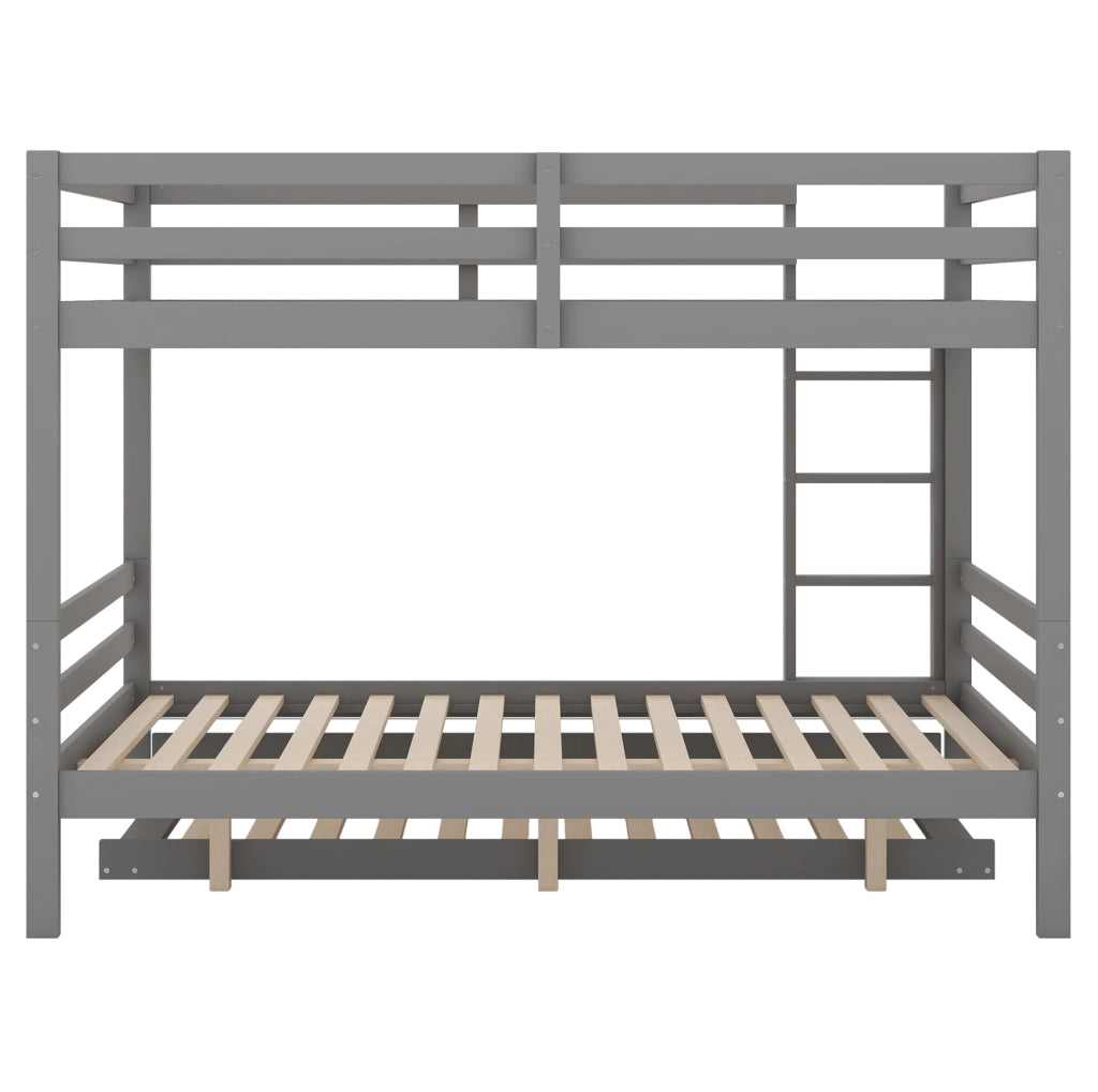 Letto a castello 140x200 cm con letto estraibile; scala; pino e MDF; grigio