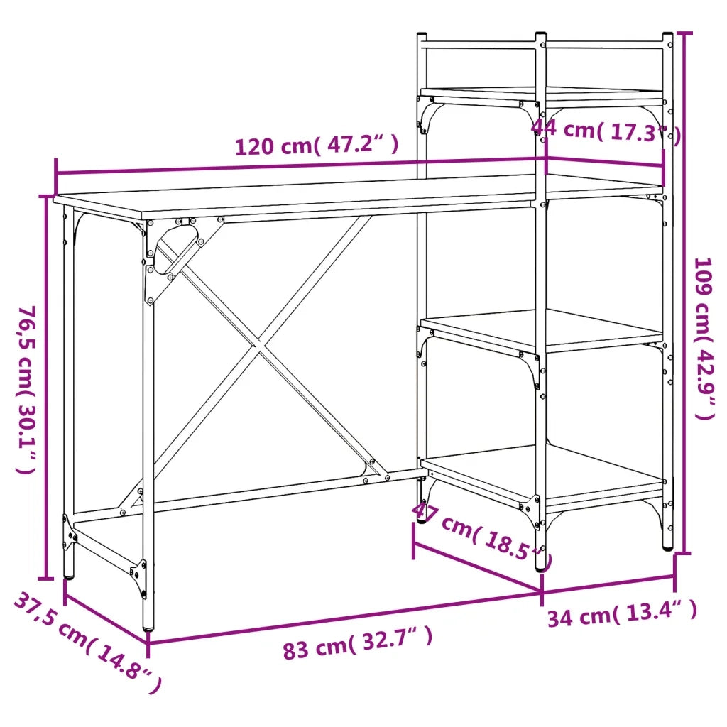 Scrivania | Tavolo da Ufficio per Computer con Scaffali Rovere Marrone 120x47x109cm