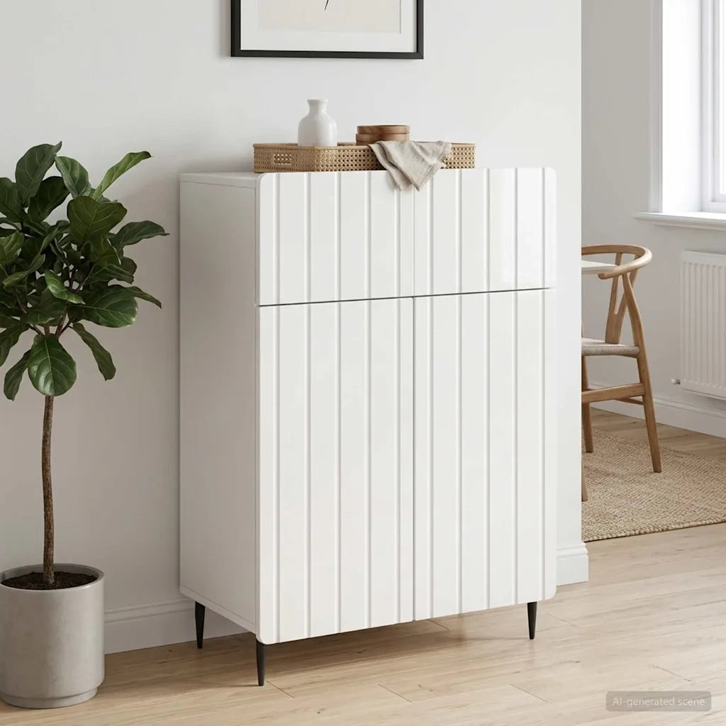 Credenza Bianco Lucido 66 x 34,5 x 92 cm Legno ingegnerizzato 894409