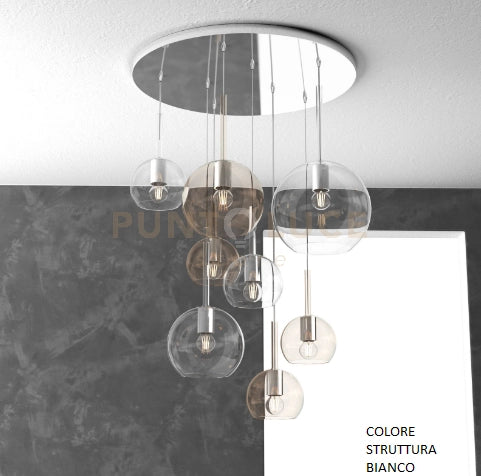 SOSP. BIANCO TONDA 8 LUCI VETRI (1 GRANDE TR+1 MEDIO AM+1 MEDIO TR +5 PICCOLO (3 X AM+2 X TR)) 1155BI-S8 TMIX-TA
