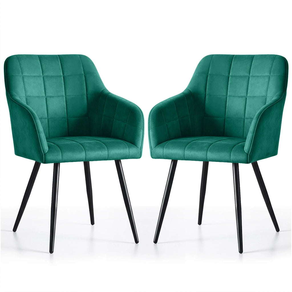 Set di 2 Sedie imbottite con cuciture quadrate LUXANO Verde Bottiglia gambe nere