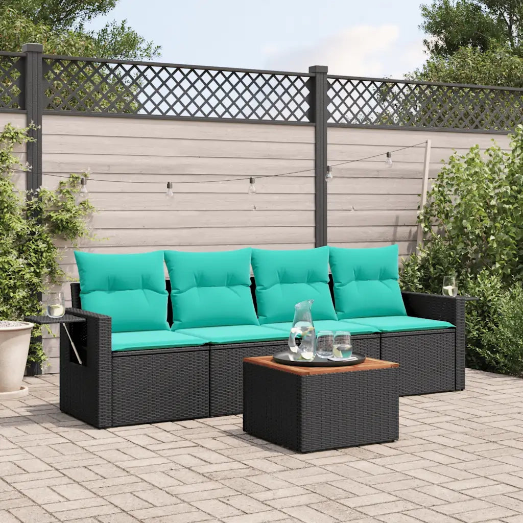 Salotto da Giardino-Set Divani da Giardino 5 pz con Cuscini Nero in Polyrattan 275371