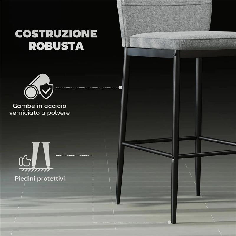 SET 2 SGABELLI BAR IN VELLUTO MODERNI CON POGGIAPIEDI E SCHIENALE 41X52X97 CM GRIGIO