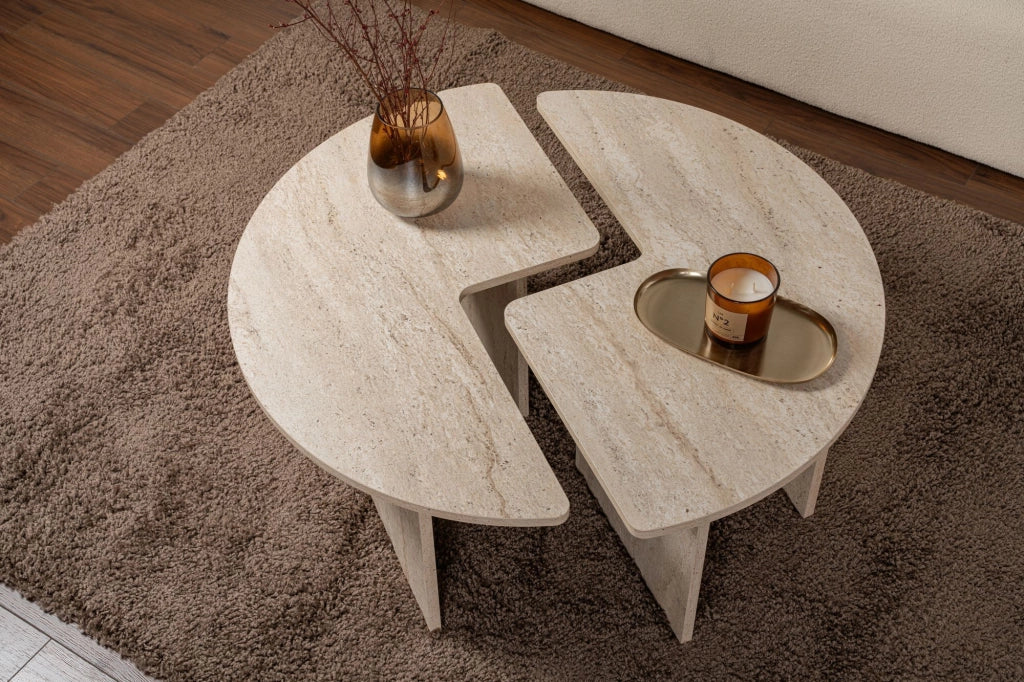 Tavolino da caffè in legno "Moira" - 90 x 90 x 41 cm - Travertino