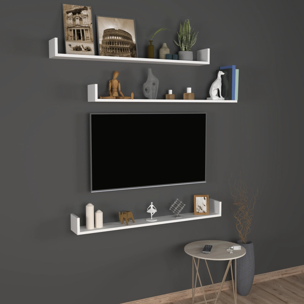 Set 'Höganäs' 3 Mensole da Muro - Consolli Pensili con Piano d'Appoggio a Forma di U - Largo 120 cm - Bianco [en.casa]