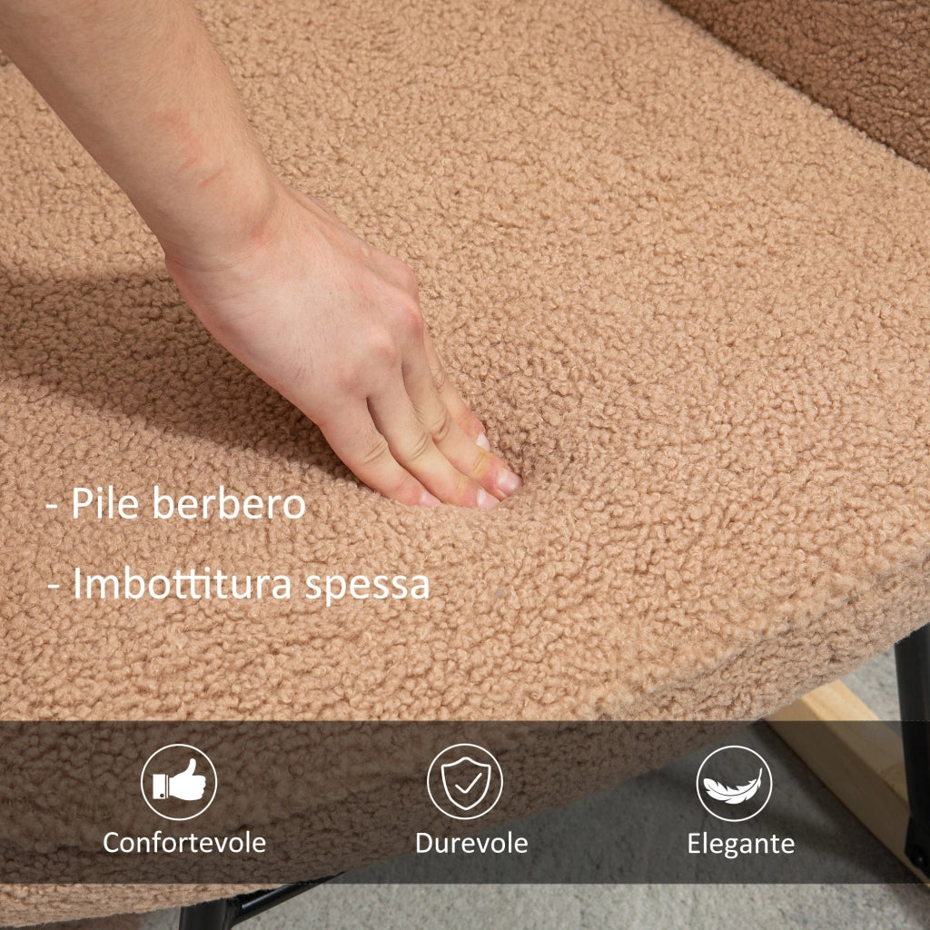 Poltrona a Dondolo Imbottita Rivestimento Bouclé 71x98x101 cm Marrone