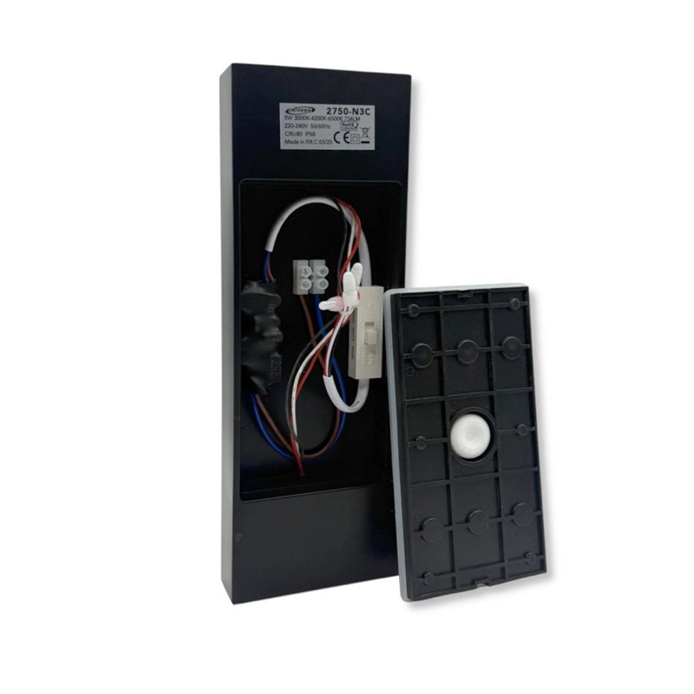 Trade Shop - Applique Da Esterno Rettangolare A Doppia Emissione Di Luce 8w Tecnologia Cct Ip65 2750-3c - Nero