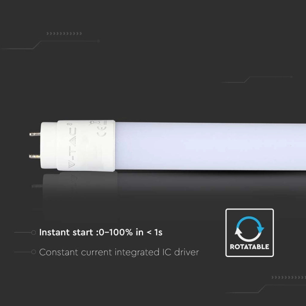 V-TAC Tubo LED T8 9W G13 60cm in Nanoplastica Non Ruotabile 6500K  NON RUOTABILE Alimentazione da Un Lato SKU-216394