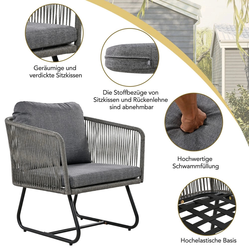 Set Lounge da Giardino 5 Pezzi con Cuscini ¨C Xylo ¨C Corda e Vetro, Grigio