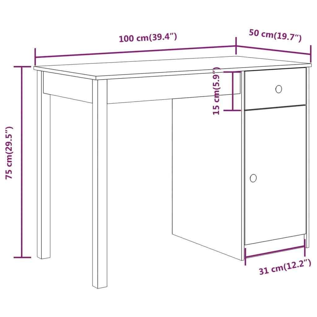 Scrivania | Tavolo da Ufficio Bianca 100x50x75 cm in Legno Massello di Pino