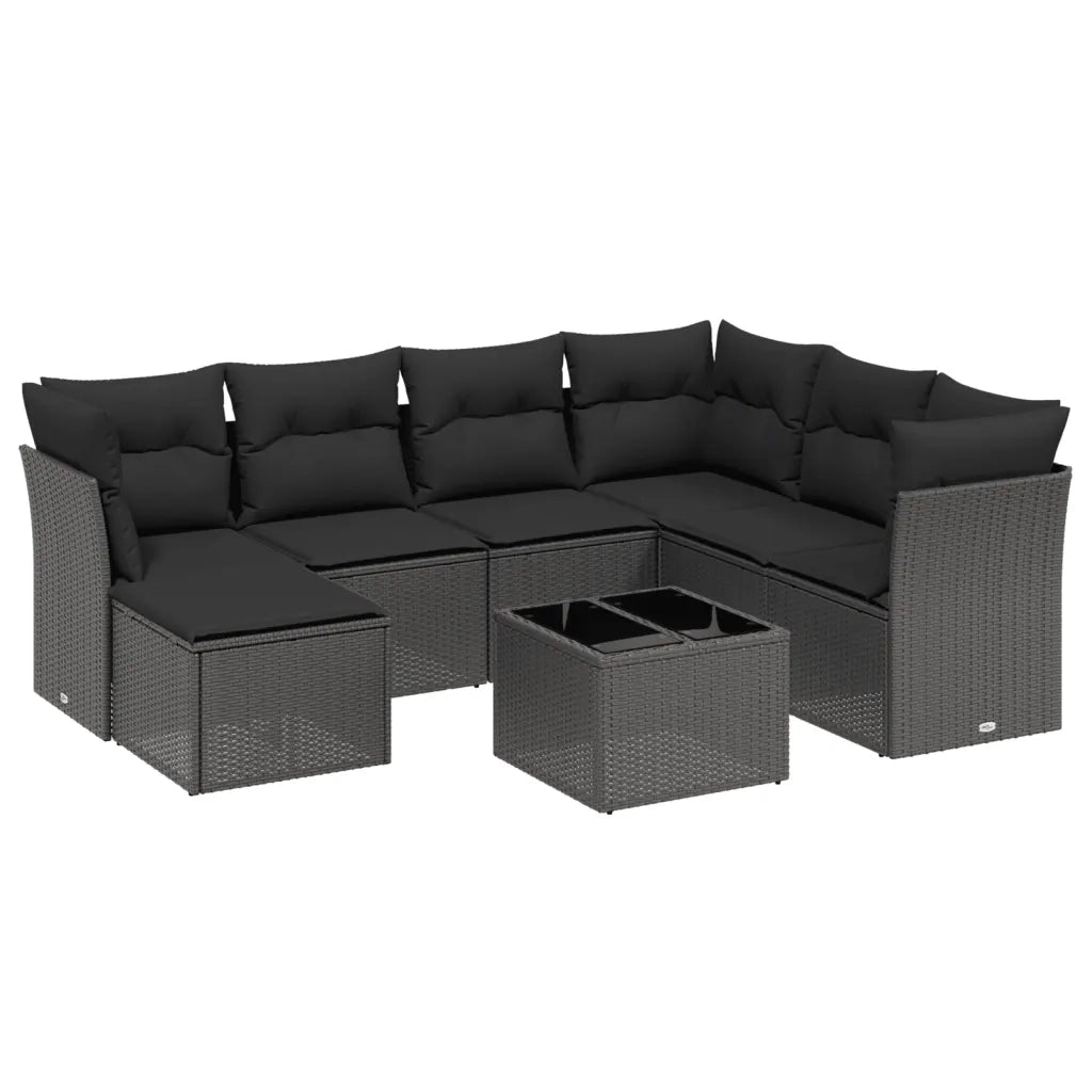 Set Divani da Giardino con Cuscini 8 pz Nero in Polyrattan