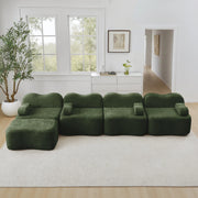 Divano angolare modulare 4 posti senza struttura con pouf, forma ondulata, per soggiorno e appartamento, in velluto verde