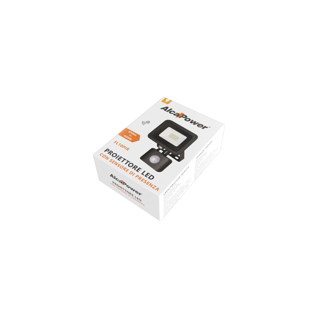 Alcapower Proiettore LED 10W 850lm 4000K IP65 con sensore di movimento PIR integrato, luce naturale, IK10, compatto e ad alta efficienza energetica
