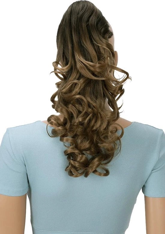 Estensioni capelline in piastra 40cm con stile vlecht paardenstaart, volumineo, ondulato, ombré, colore bruno misto, modello H140