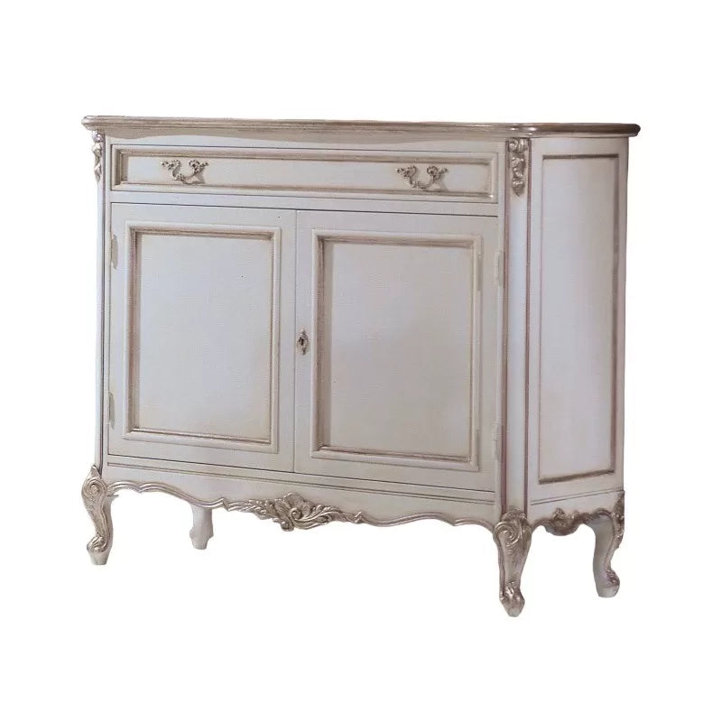 Credenza 2 porte classica legno shabby bianco argento 130x62x107 - Mobili 2G