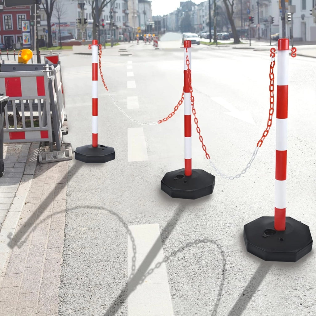 4 pali di intercettazione parcheggio con 4 catene di intercettazione da 140 cm, in plastica, per controllo traffico parcheggio