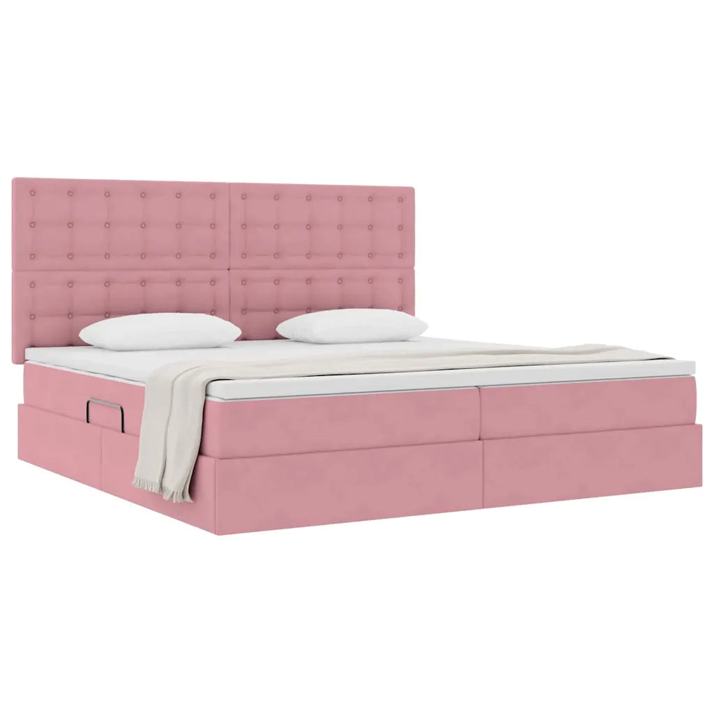 Letto con contenitore e materasso Rosa 200 x 200 cm Velluto 3372176