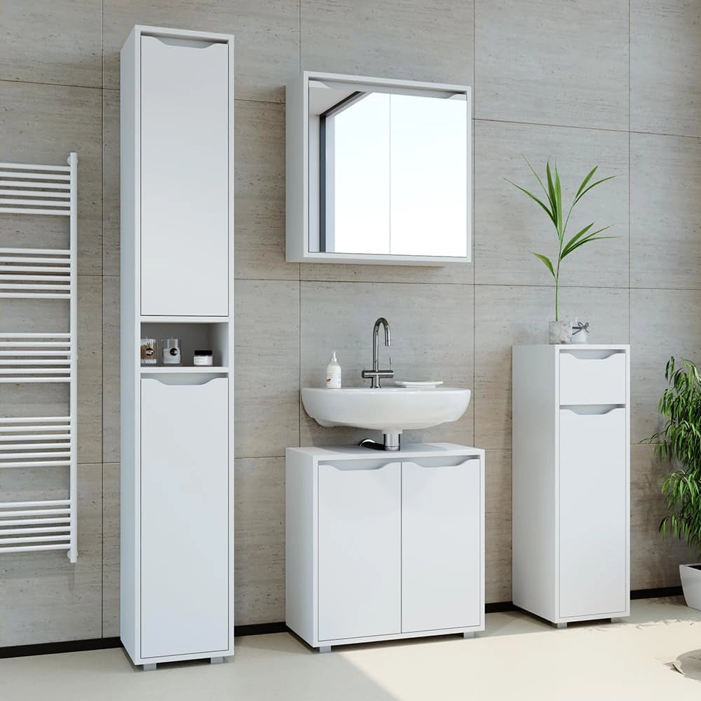 Mobile bagno alto Ruben, Bianco, 30 x 192.5 cm, per la conservazione in bagno, compatibile con Ruben Collection