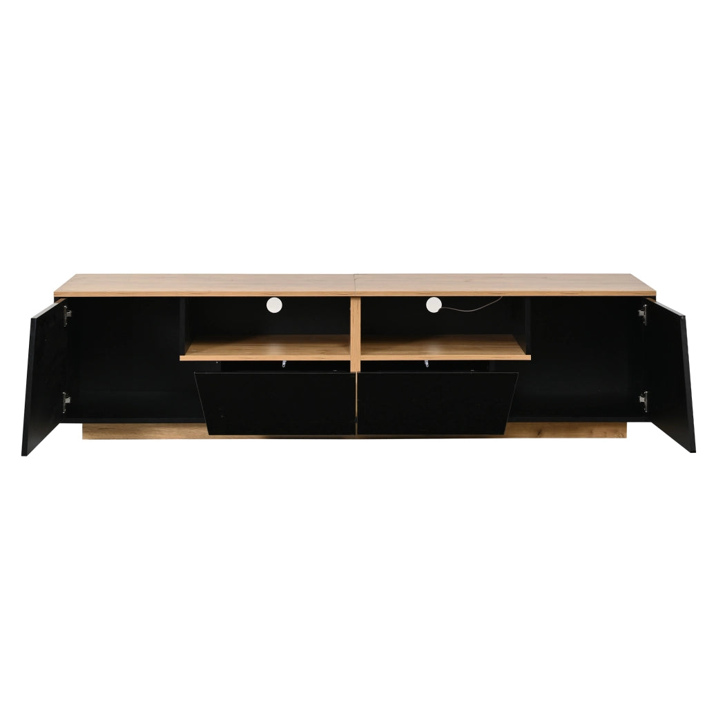 Mobile TV con LED; 2 ante; 2 cassetti e 2 vani semiaperti; frontale lucido; per soggiorno; nero; 180 × 40 × 46 cm