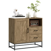 Credenza Mobile Basso Multiuso Armadietto Cassetti e Vani a Giorno  80x40x78 cm in Legno e Acciaio Marrone