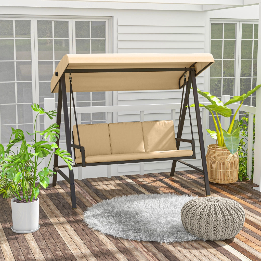 Amaca a dondolo da giardino ¨C zephmum ¨C Beige e Marrone 200x125x175 cm