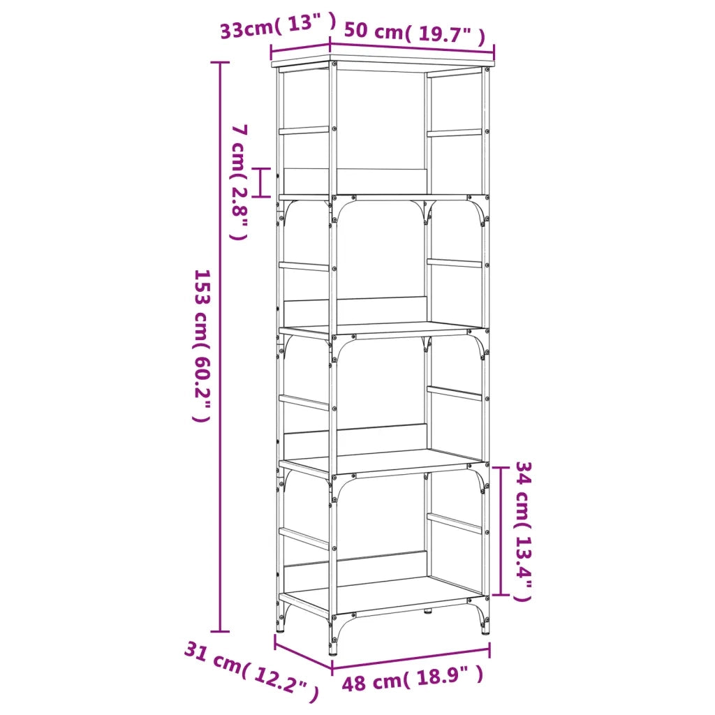 Libreria-Scaffale per Libri-Mobile di Stoccaggio Rovere Sonoma 50x33x153 cm in Legno Multistrato