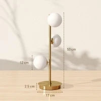 Lampada da tavolo con 3 paralumi a sfera, base in acciaio stabile, portalampada G9, 24 x 24 x 53 cm, Ottone