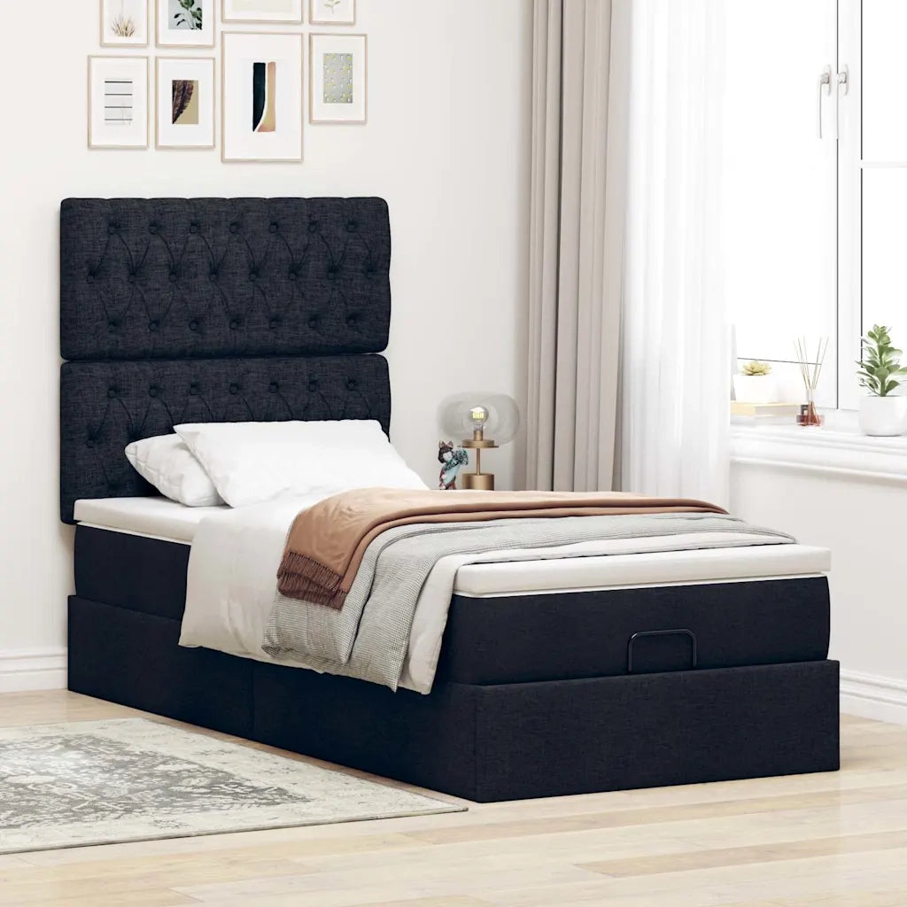 Pouf Letto con Materasso Nero 100x200 cm in Tessuto 3313218