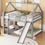 Letto a castello per bambini a forma di casetta con scivolo e scala; 2x 140x200 cm; grigio