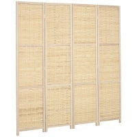 Paravento Separé da Interno a 4 Ante in Legno e Bambù, Pieghevole e Salvaspazio Altezza 170cm, Marrone