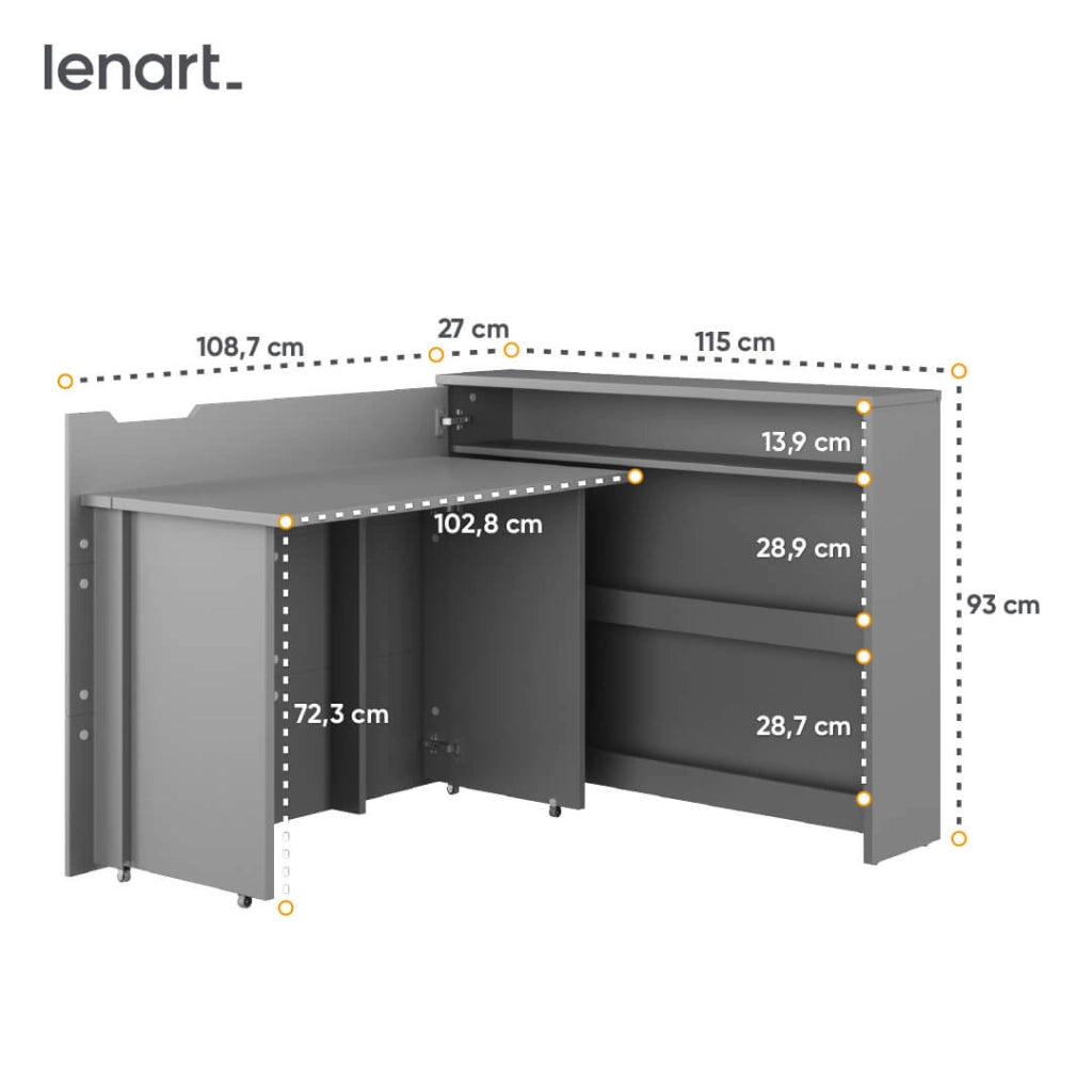 Lenart scrivania richiudibile Off. Concept cm115x27-136x93H sinistro Grigio