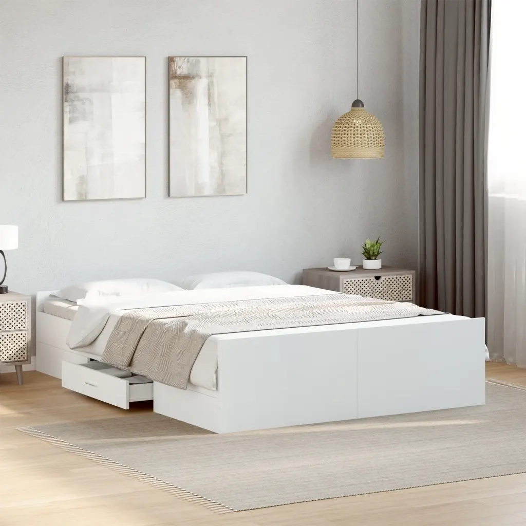 vidaXL Giroletto con Cassetti Bianco 120x200 cm in Legno Multistrato