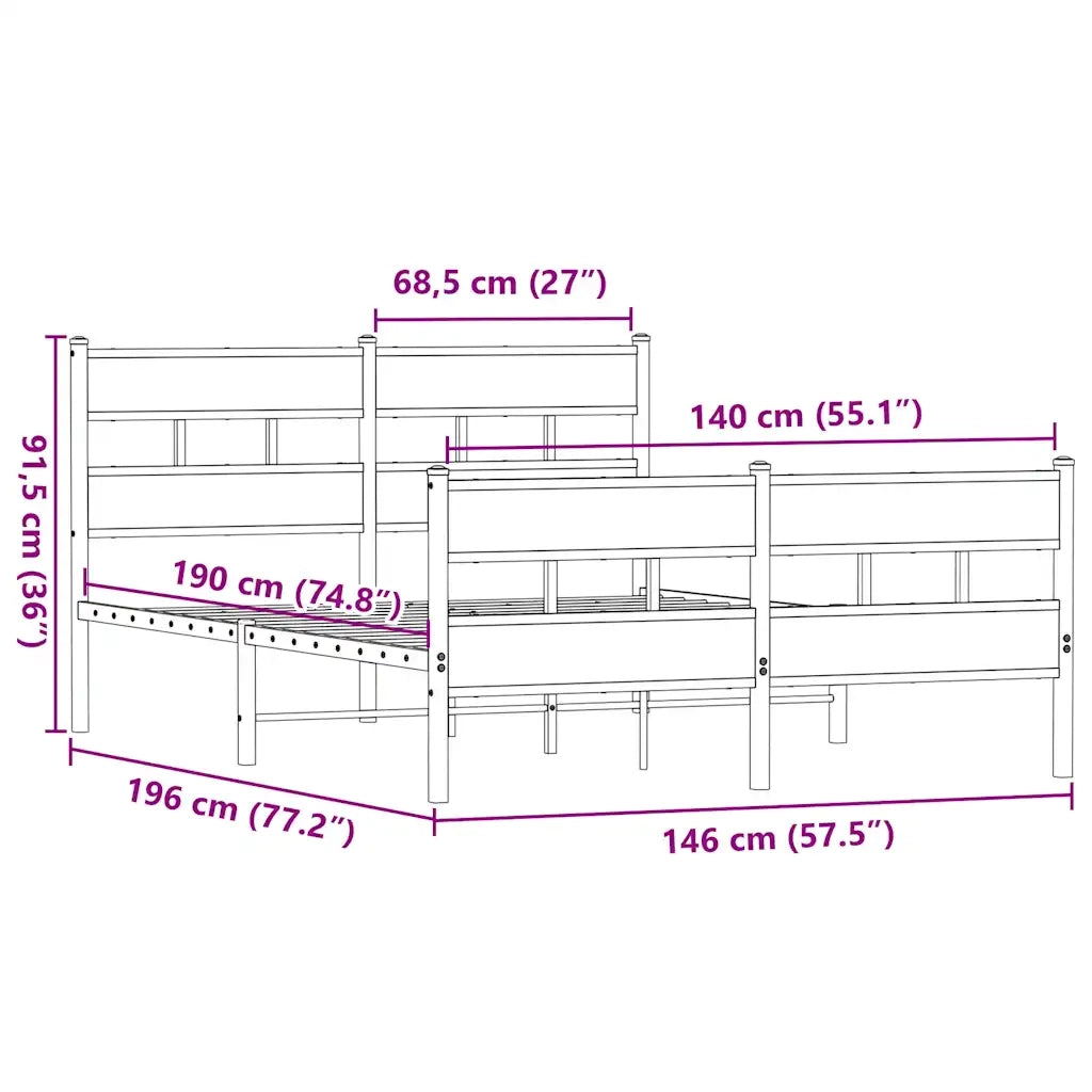 Giroletto senza Materaso in Metallo Rovere Fumo 140x190 cm 4017071